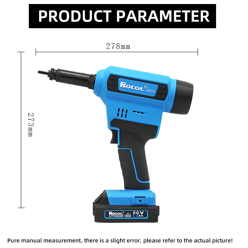 ROCOL-pistola remachadora eléctrica de litio, herramienta de remache ciego ajustable automática, recargable, Industrial, RL-860