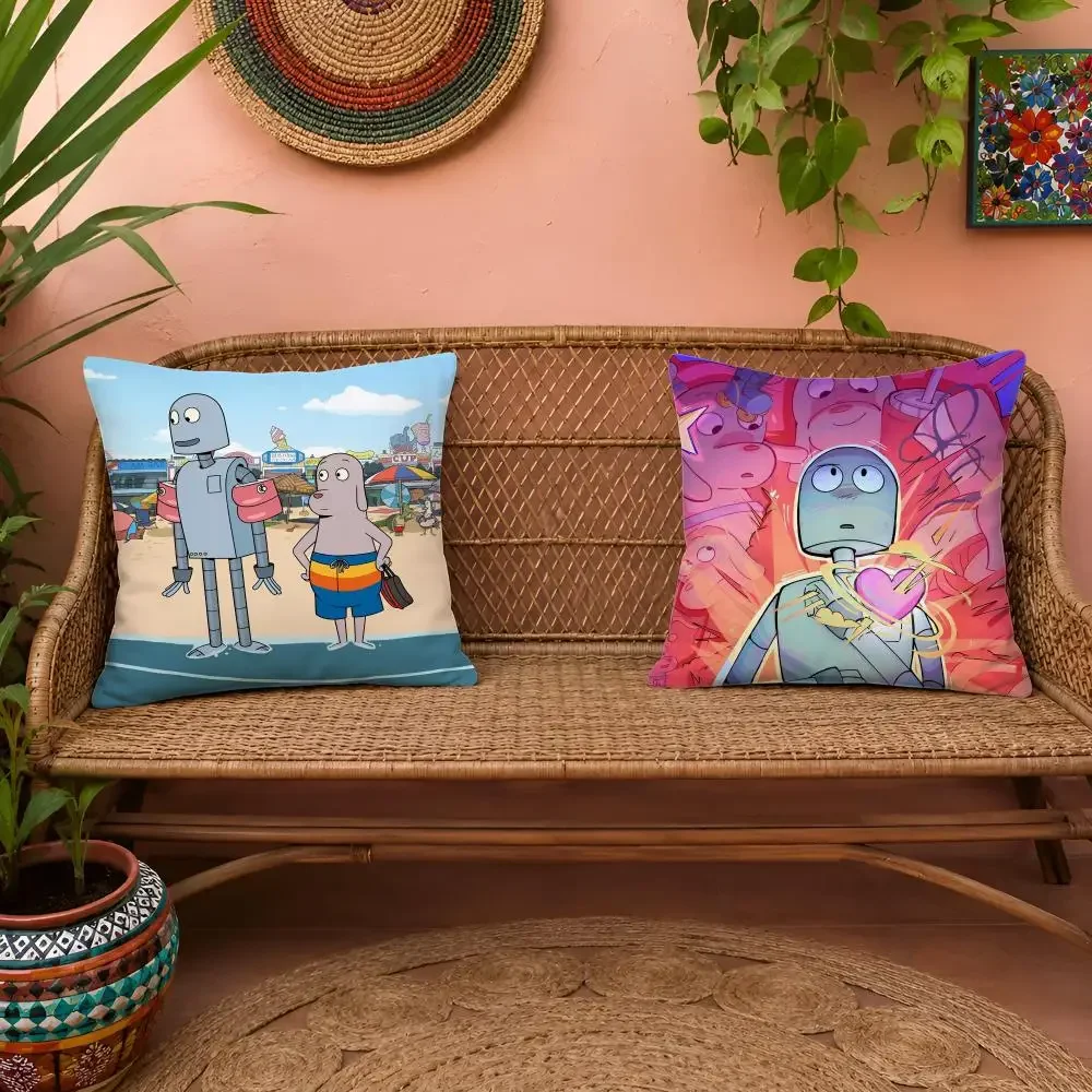 Healing R-Robot Dreams Anime Cushion Cover Pillow Cover Soft Plush Fabric Removable Washable Sofa Chair Bed Decoration
