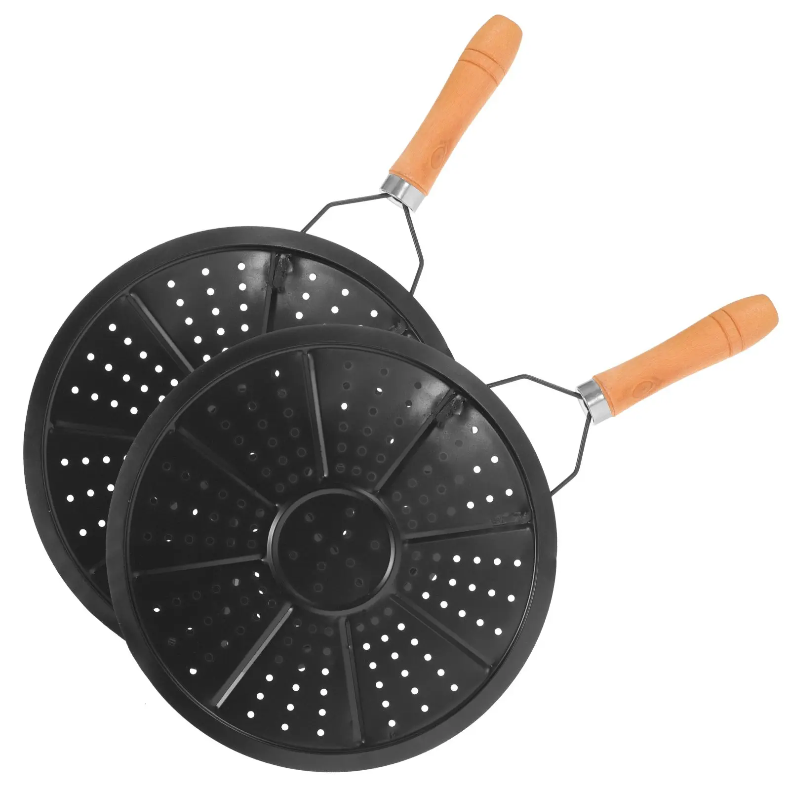 

2 Pcs Black 22CM Anti-scald Pot Holders Coffee Mat Insulation Kitchen Heat Diffuser Pads Wooden Handle Storage Hook