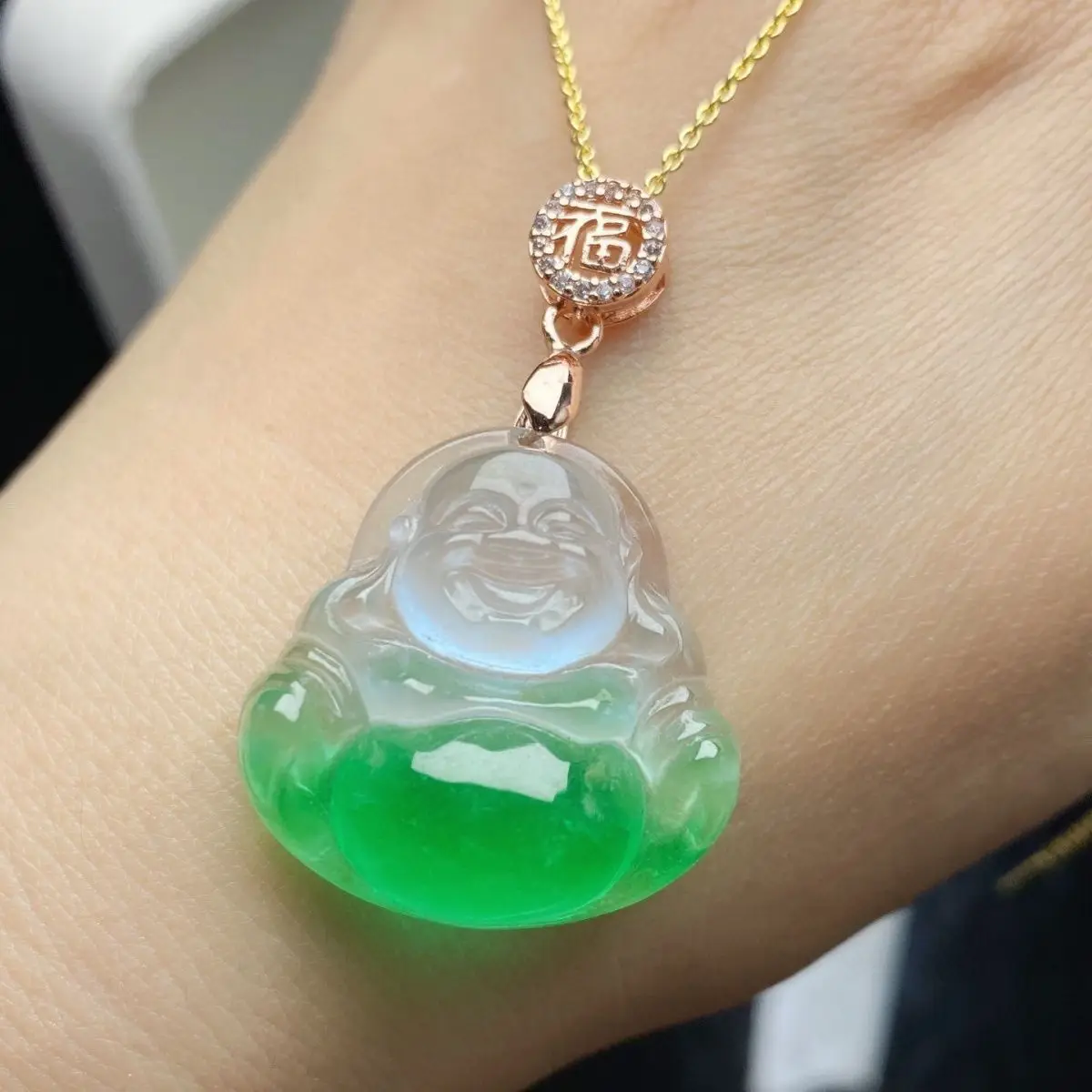 

Jadeite Myanmar ice species floating jade, transparent and exquisite three-dimensional, full jade Buddha, perfect big belly and