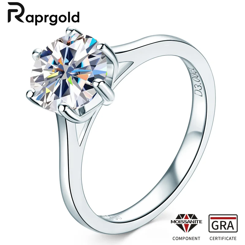 

RAPRGOLD 2-4ct GRA Certified Round Moissanite Wedding Ring for Women 925 Sterling Silver Engagement Rings Band Fine Jewelry Gift