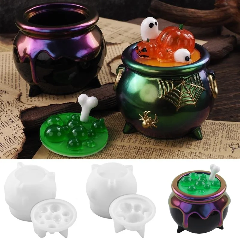 

Relief Pumpkin Spider Candle Jar Silicone Mold DIY Concrete With Lid Storage Box Cup Flowerpot Epoxy Resin Molds Halloween Decor