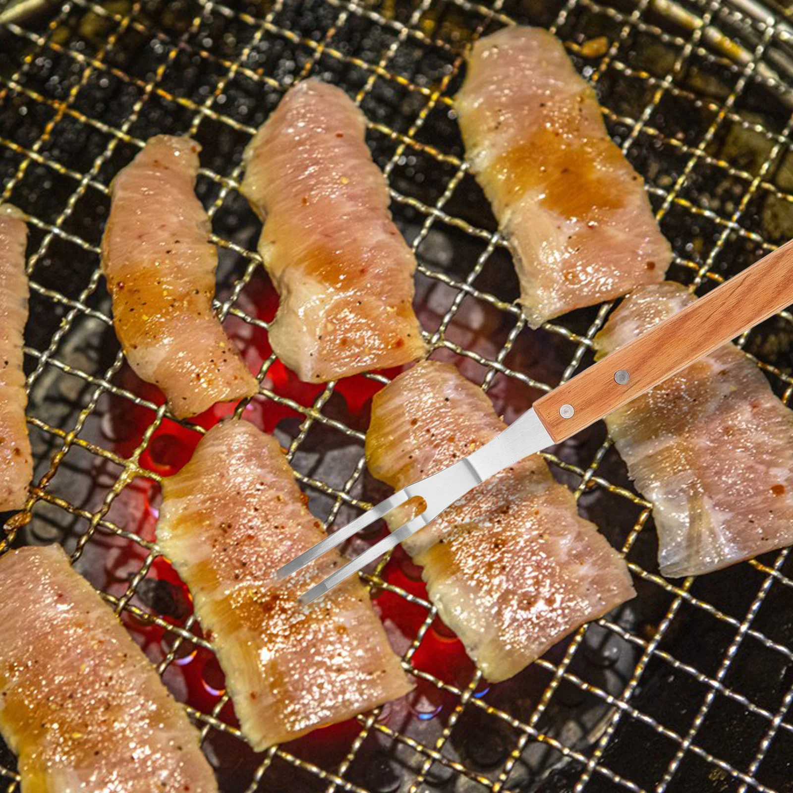 

Stainless Steel Meat Kitchen Utensil Bbq Grill Skewers Portable Barbecue Forks Light Weight Wear Resistant Cooking Outdoor