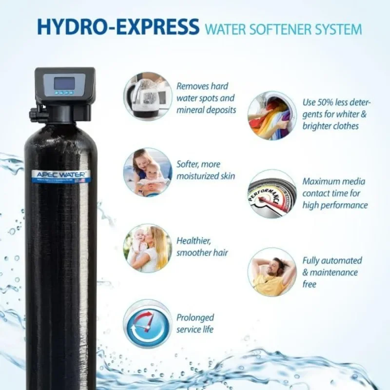 APEC SOFTENER-HE-45-FG Water Softener, Treats Whole House 4-6 bathrooms, 45K Grains, Luxurious Spa Quality Soft Water