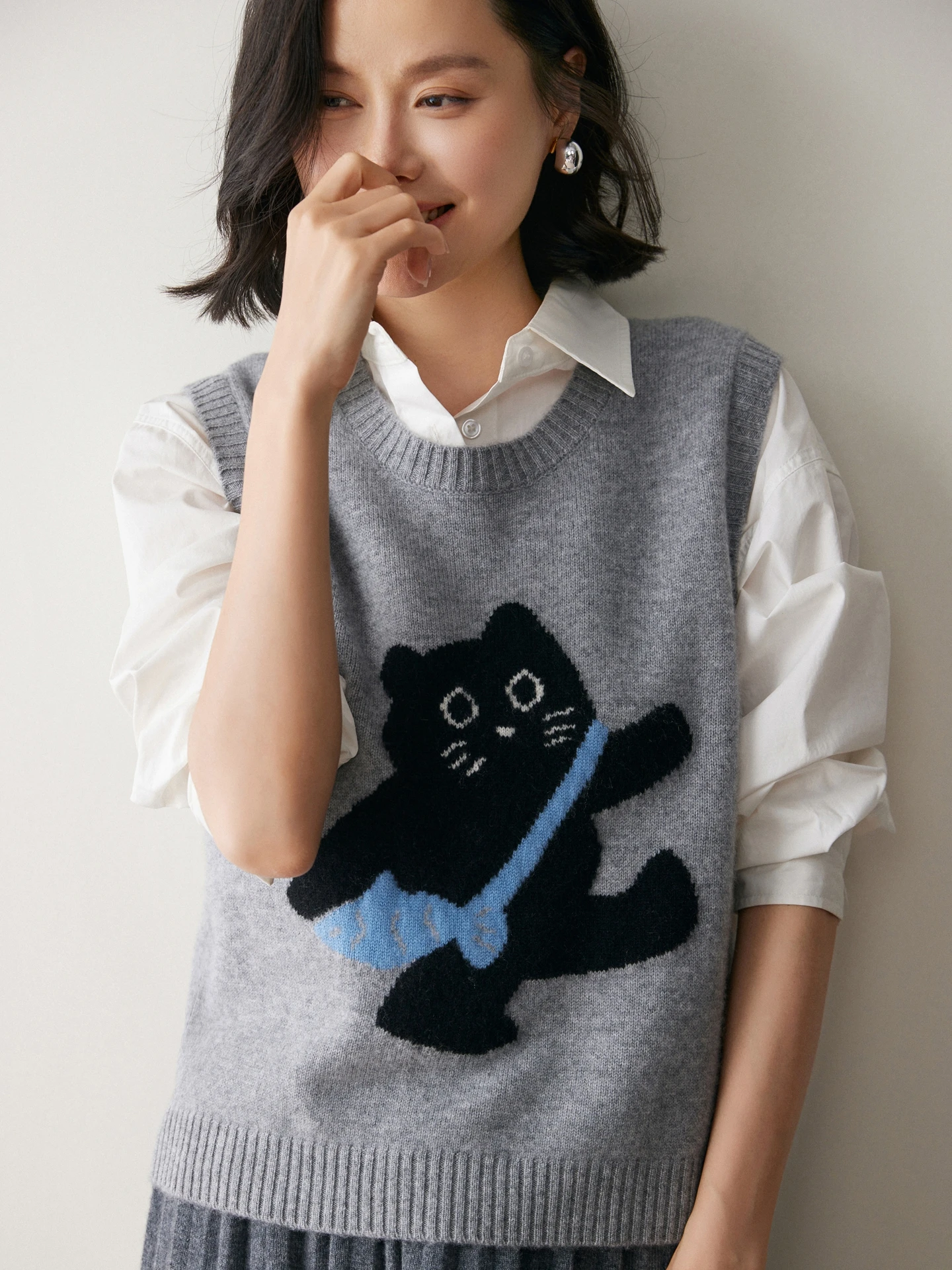 

Женский вязаный жилет Camere с рисунком животных, круглый многослойный топ Ne Svel, мягкий удобный корейский Sle Commute Faion