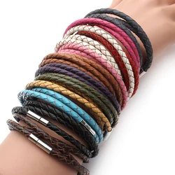 4mm Genuine Braided Men Women Leather Bracelet With stainless steel rotary buckle For DIY Bracelet Jewelry Making