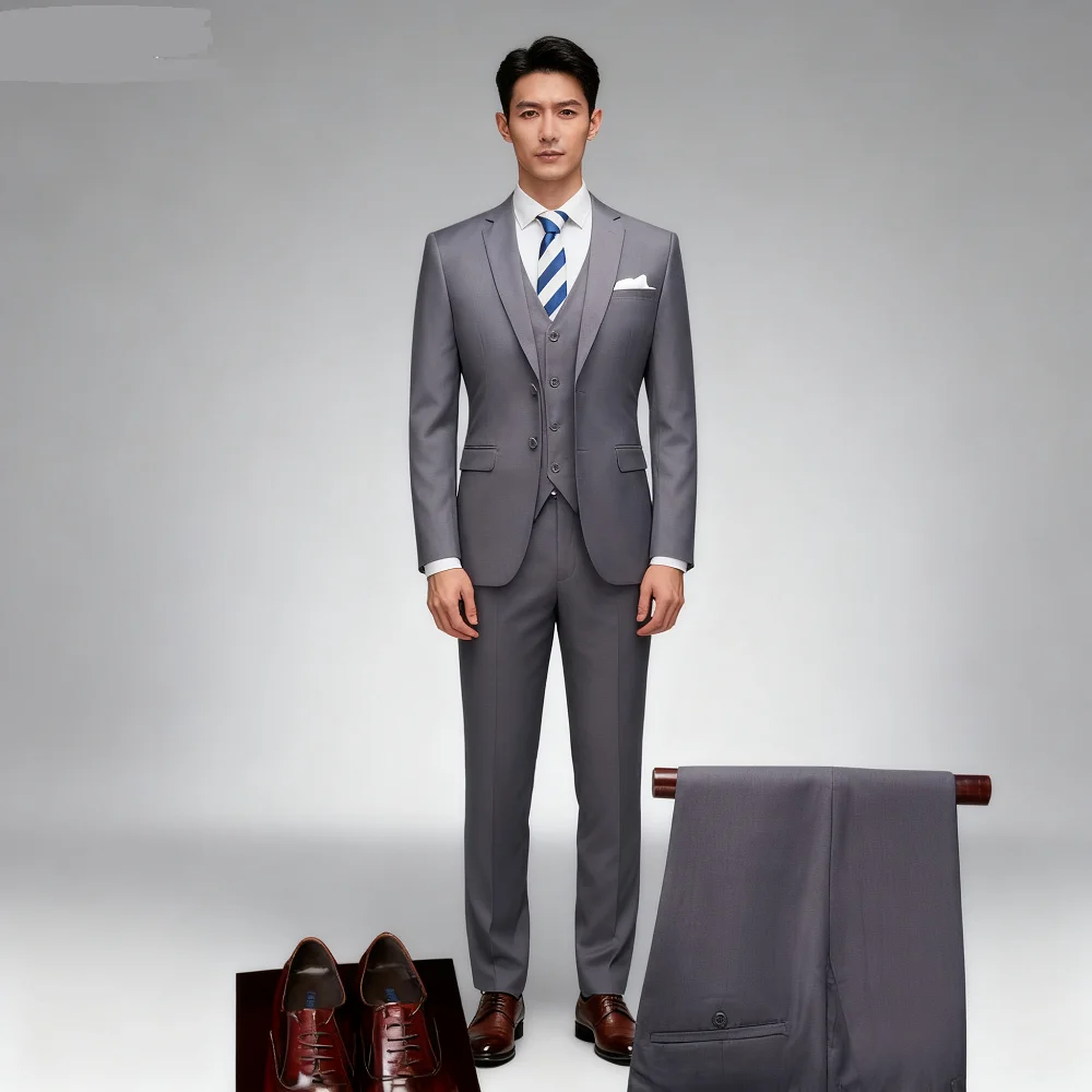 

Men's Slim Fit White Tuxedo 3-Piece Suit for Wedding Dance Party Business Blazer Vest Pants Formal Wear