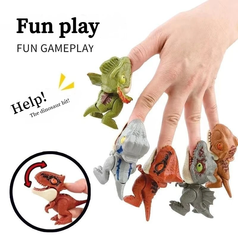 New Cartoon Children'S Finger-Biting Dinosaur Toys Jurassic Mini Dinosaur Ornaments Fun Tyrannosaurus Rex Full Set Of Gifts