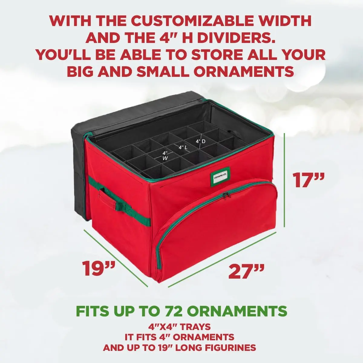 Boîte de rangement pour ornements de noël avec séparateurs réglables, peut contenir 72 décorations, matériau durable