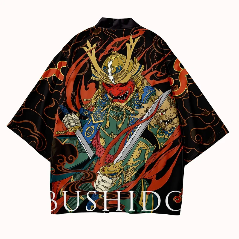 Trajes tradicionales japoneses para hombres, Print Samurai japonés, Haori Kimonos Yukata Harajuku, cárdigan, prenda de cárdigan