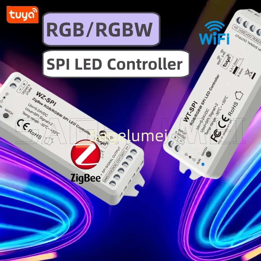 

DC5V-24V Tuya WiFi Zigbee+RF SPI LED Controller WT-SPI/WZ-SPI WS2811 Ws2812 Ws2815 SK6812 RGB/RGBW LED Strip Pixel Modules Light