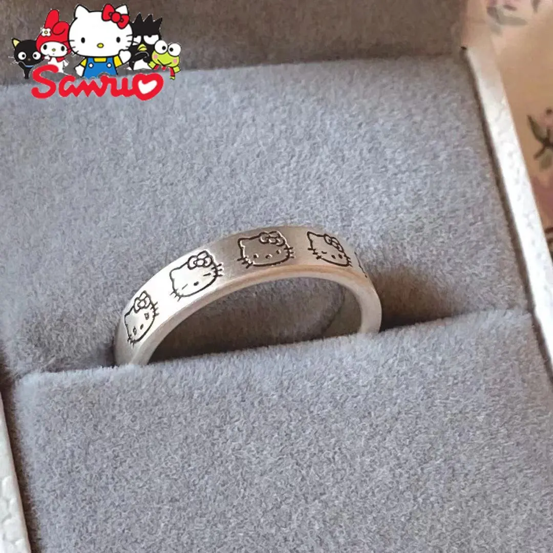 Branco Banhado A Cobre Anime Casal Anel, Sanrio Kuromi, S925 Prata, Ajustável, Padrão Feminino, Anime Proteção, Presente para Namorada