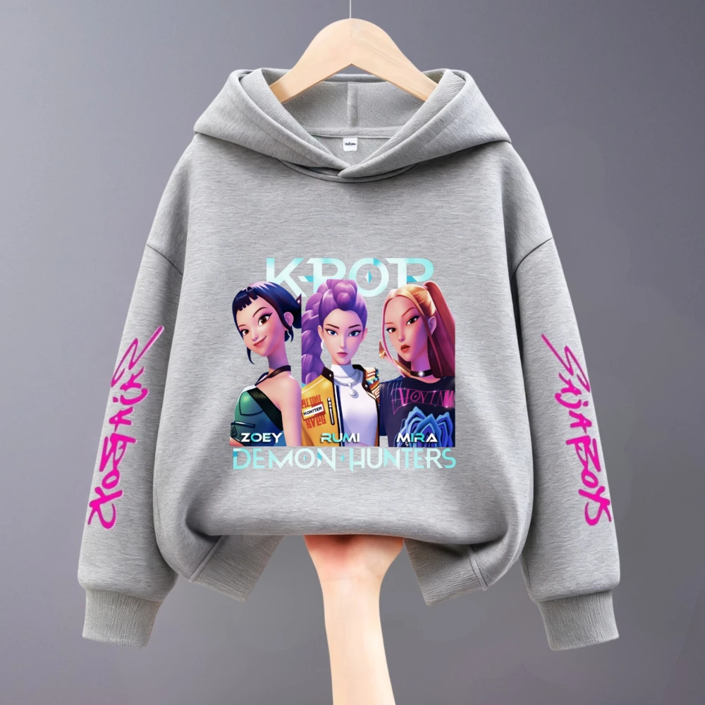 1-7 سن ملابس الأطفال Kpop شيطان الصيادين الفتيات هوديس الربيع الكورية موضة الاطفال طويلة الأكمام مقنعين القمم بلوزات #5