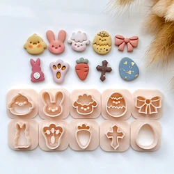 10Pcs/Set Easter Days Stud Pack Polymer Clay Cutters Easter Rabbit Chicken Eggs Pottery Clay Earrings Making Dangle Clay Tools