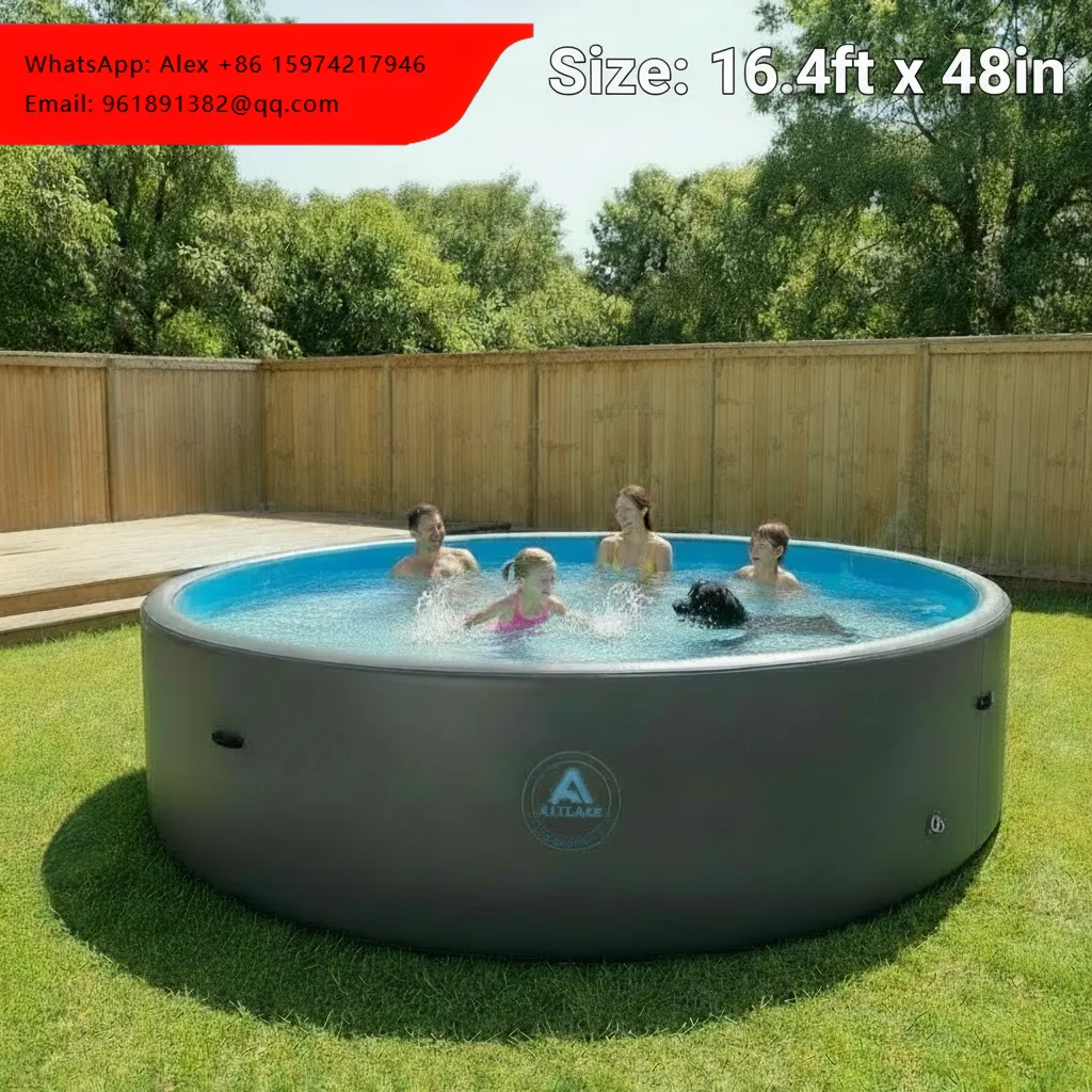 

5m Large Inflatable Drop Stitch Swimming Pool 16.4ftx47in Ultra Durable Family Above Ground Pool For Backyard Summer Fun