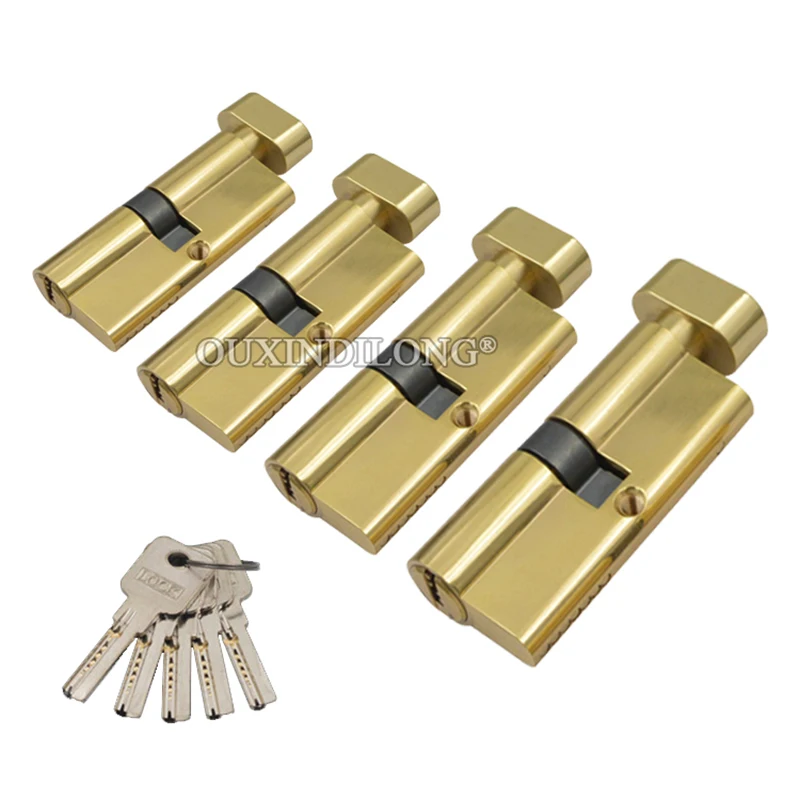 Stock 1PCS Solid Brass European Mortise Door Lock Cylinder Gold Large Gourd Lock Core Lock Gall Repair Parts + 5 Keys