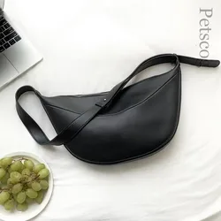 Zipper Women's Casual Shoulder Bag Soft Leather Half-moon Crossbody Bags Fashion Shopper Simple Solid Handbags For Women Black