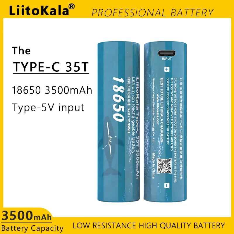 

1-6PCS LiitoKala 35T Type-C 5V Input 3.7V 18650 3500mAh Capacity Rechargeable Lithium USB Battery for Toy Keyboar