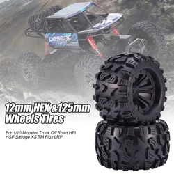 2pcs ZD 12mm Racing HEX &125mm Wheels Tires For 1/10 Monster Truck Off Road HPI HSP Savage XS TM Flux LRP