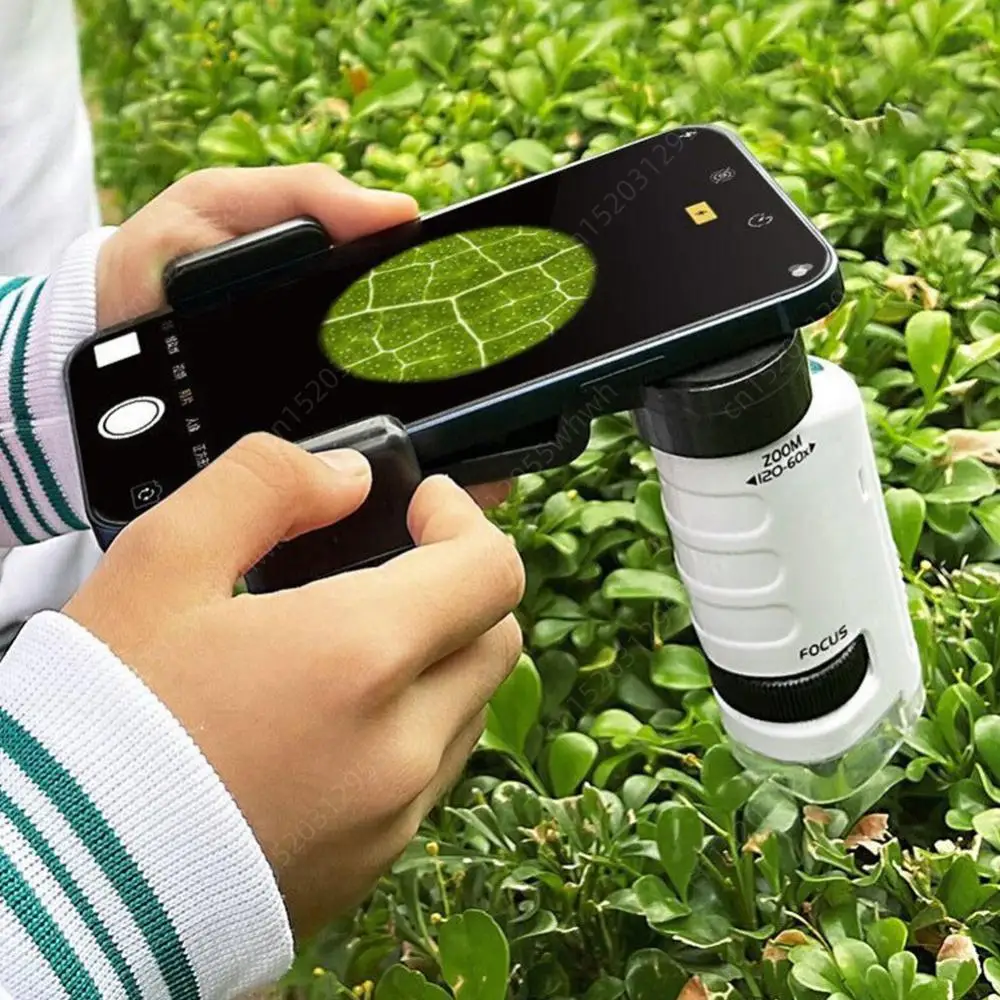 60x-120x Magnification Handheld Microscope Educational Portable Microscope Compact LED Lighted Microscope for Kids & Adults