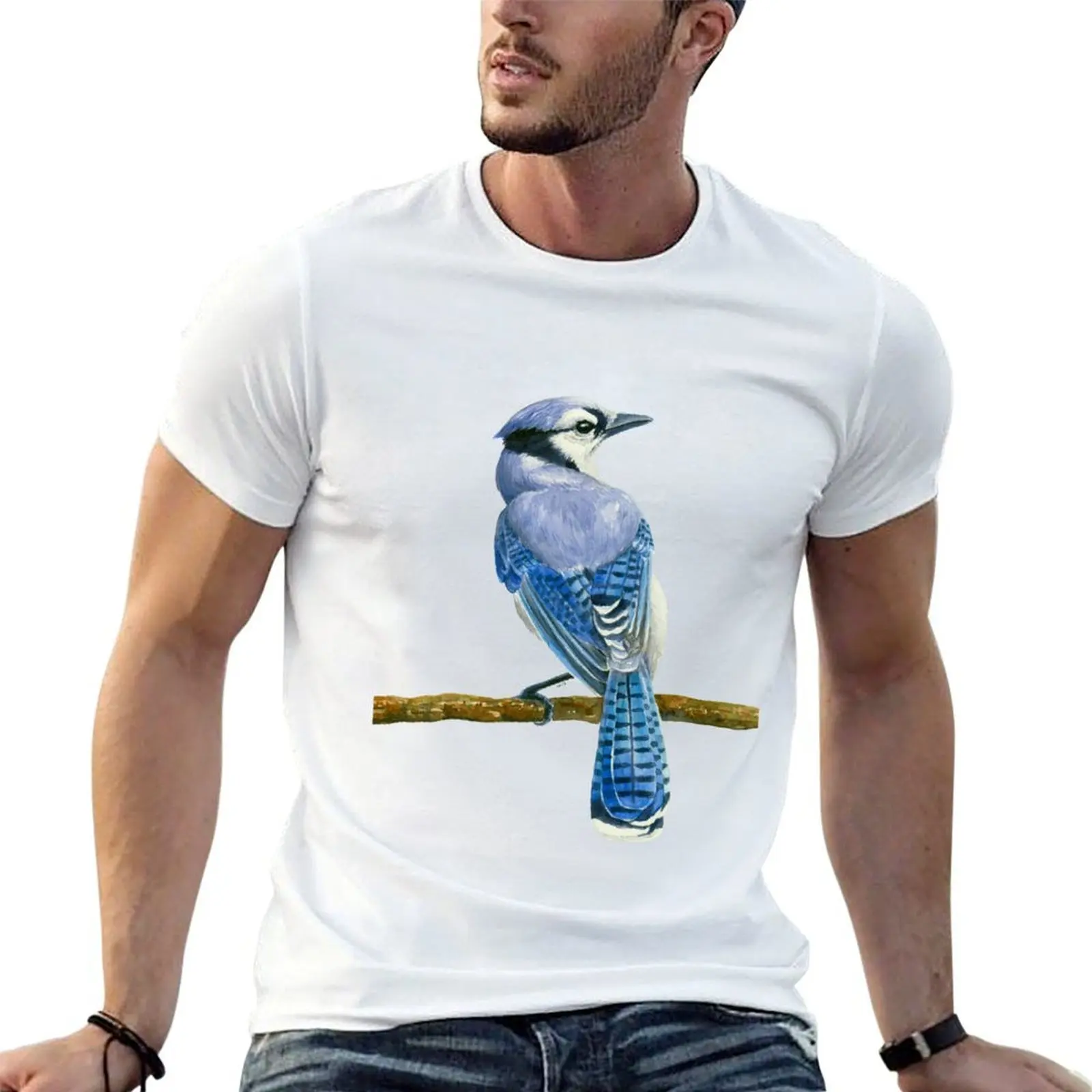 

Blue jay watercolor T-Shirt cotton tshirt 100% g man t shirts for men t shirts for man graphic tees T-shirt