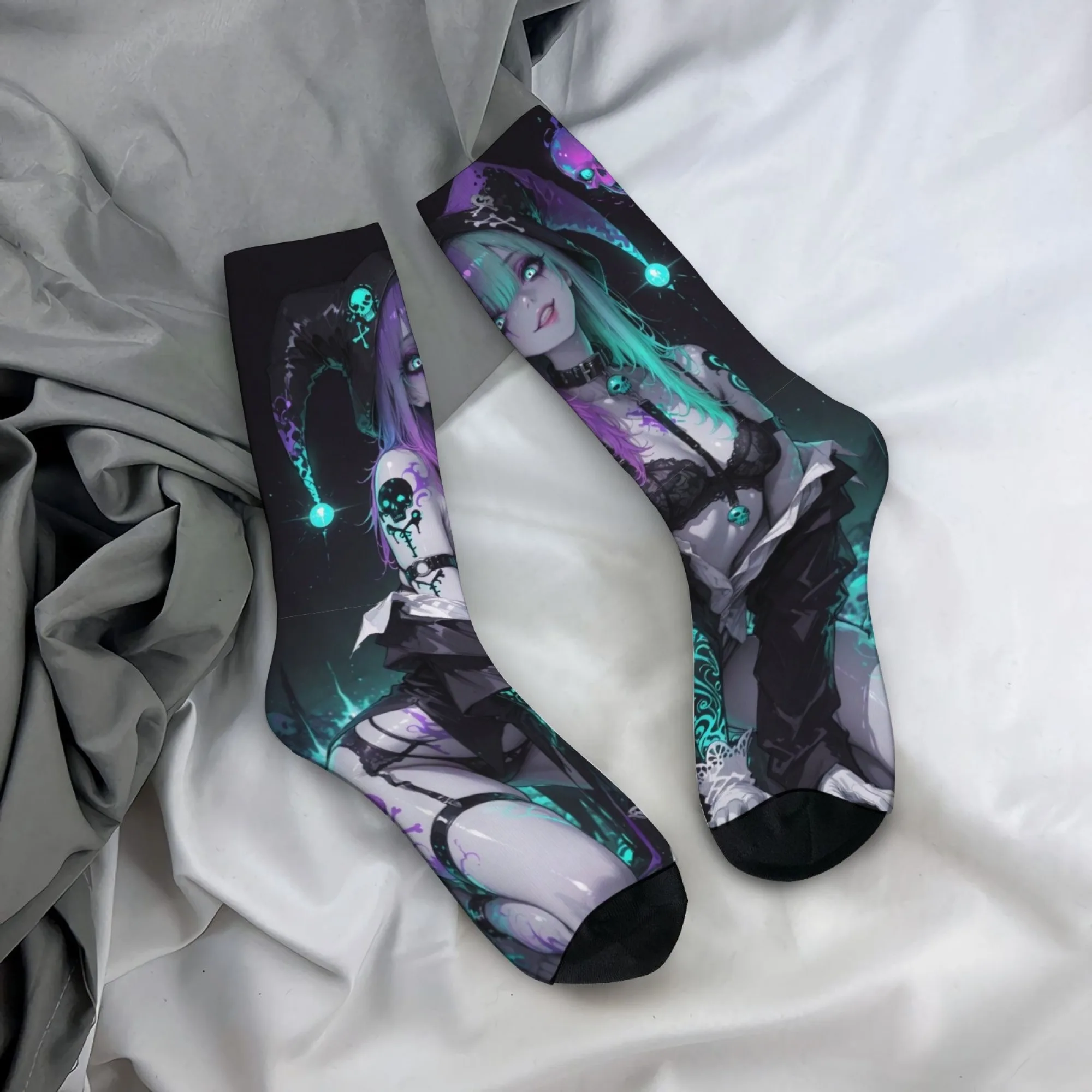 

Cyberpunk Devil Clown Anime Girl Novelty Men's Socks Harajuku Style Crazy Street Hip-Hop Funny Socks Outdoor Casual Sports Socks