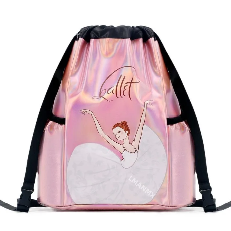 

Kids Waterproof Shiny Ballet Dance Drawstring Bag Girls Dancing Shoe Pattern Storage Backpack Latin Ballerina Daypack Schoolbag