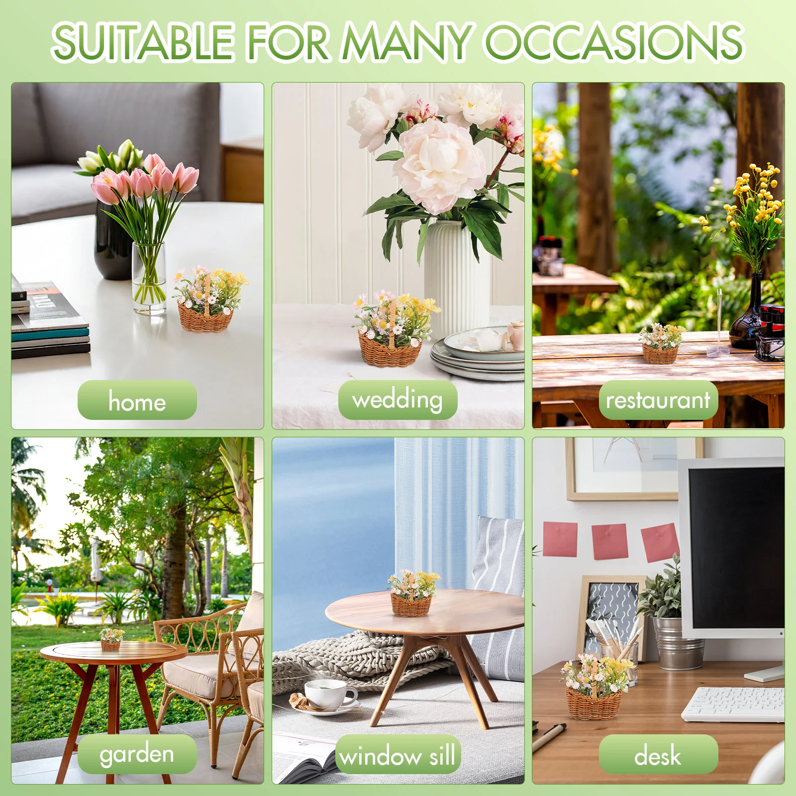 2 قطعة سلال زهور صغيرة الطبيعية الروطان سلة التخزين المنسوجة سلة الزخرفية الصغيرة لترتيب طاولة الزفاف مكتب الرف