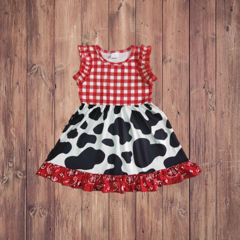 

3.18 GSD0015 Red Mesh Milk Pattern Girl's Dress with Small Flying Sleeves Cute Children's Clothing