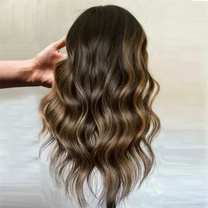 180Density Preplucked Soft 26‘’Highlight Brown Body Wave HD Lace Jewish 5x5 Silk Base European Human Hair Wig For Women BabyHair