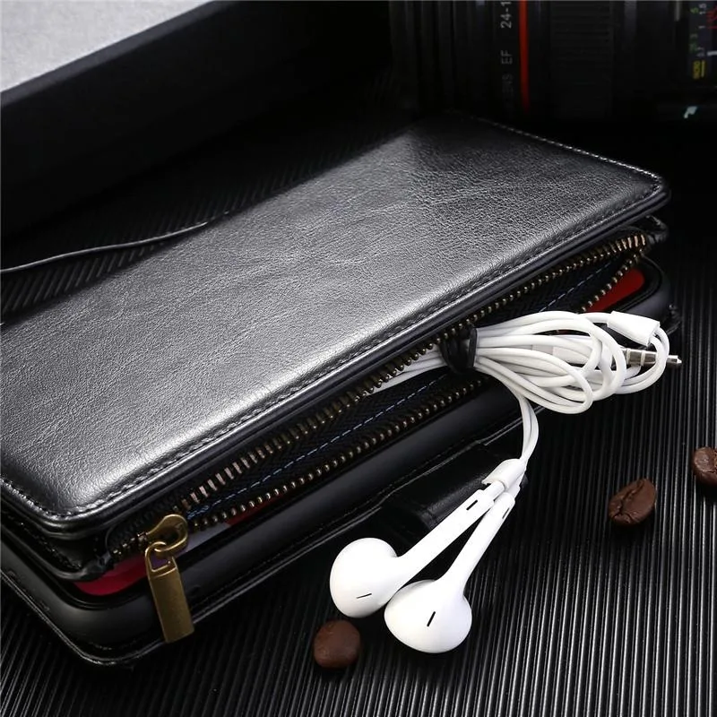 سستة محفظة حافظة جلدية آيفون 16e 16 15 14 13 12 11 برو XS ماكس XR X 8 7 زائد SE الفاخرة فليب فتحة للبطاقات حامل غطاء الهاتف