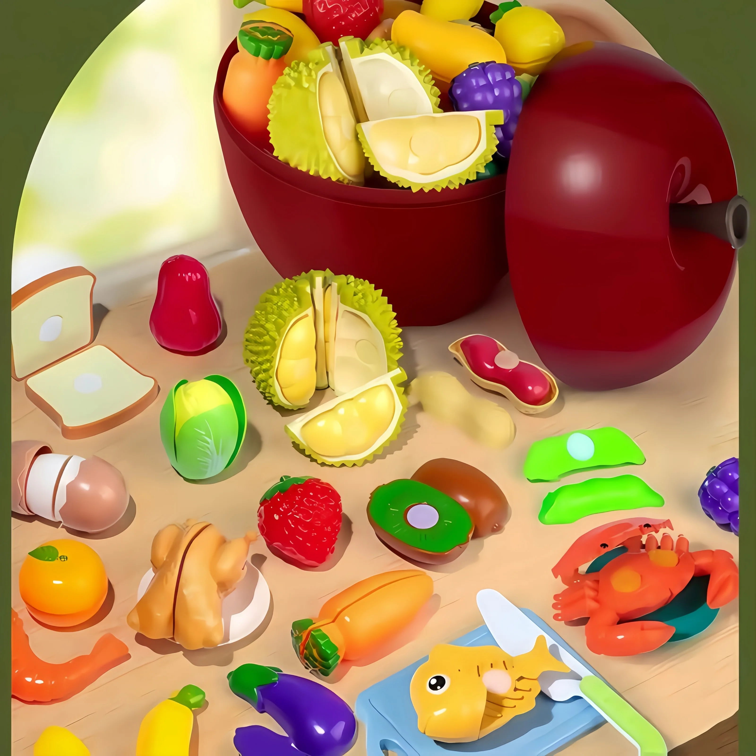 Children's Joyful Home Kitchen Toy Simulation Cutting Fruit Durian Apple Vegetable Male and Female Puzzle Toys