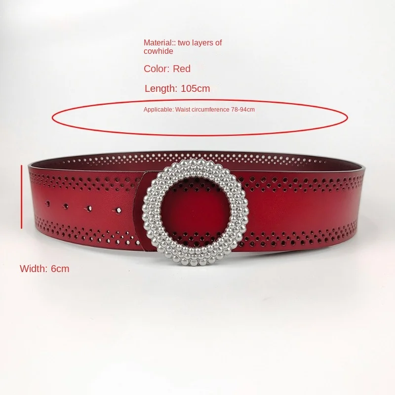 Women's genuine leather belt round buckle simple wide belt women's coat and dress decorative belt women's versatile belt