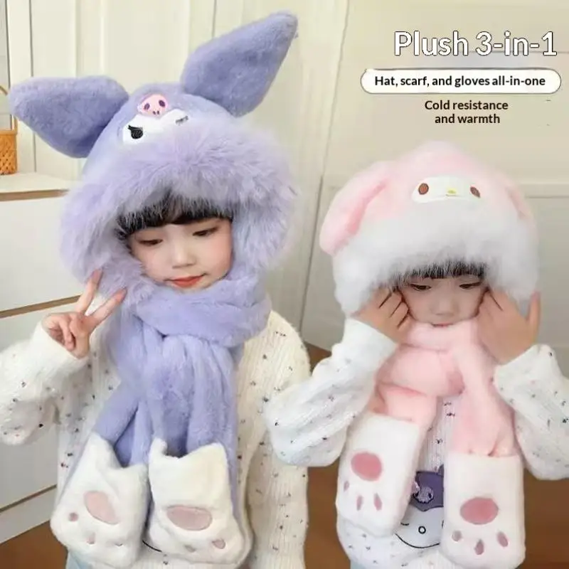 

Trendy Cute Cartoon Hat Scarf Winter Warm Scarf Hat For Women Girls Kawaii Ear Protection Soft Furry Scarf Cap Gifts