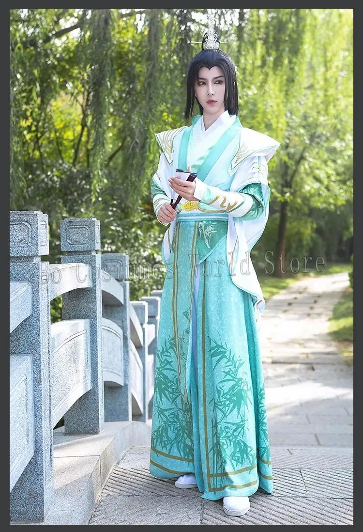 Shen Yuan fantasia de cosplay para homens e mulheres, sistema de auto-resgate vilão anime, conjunto completo para sapatos, peruca, ventilador, Shen Qingqiu