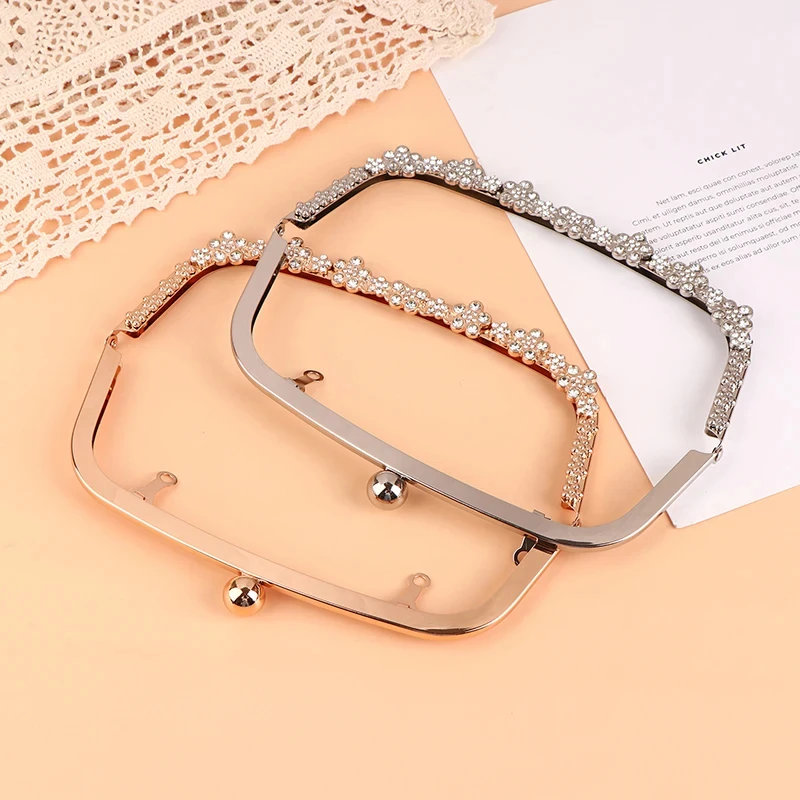 1PC 22CM Arch Flower Diamond Metal Kiss Clasp Purse Frame For Bag Clutch Clasp Handbag Handles Gold Silver DIY Bag Accessories