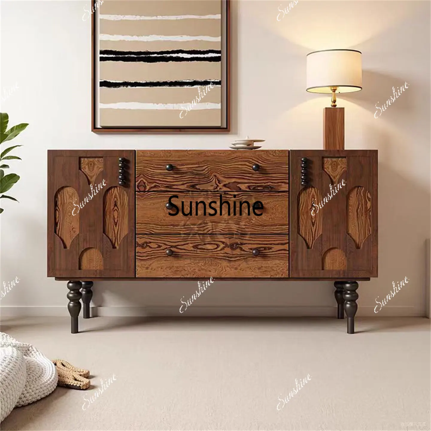 American vintage solid wood sideboard, vintage style, wall-mounted storage cabinet