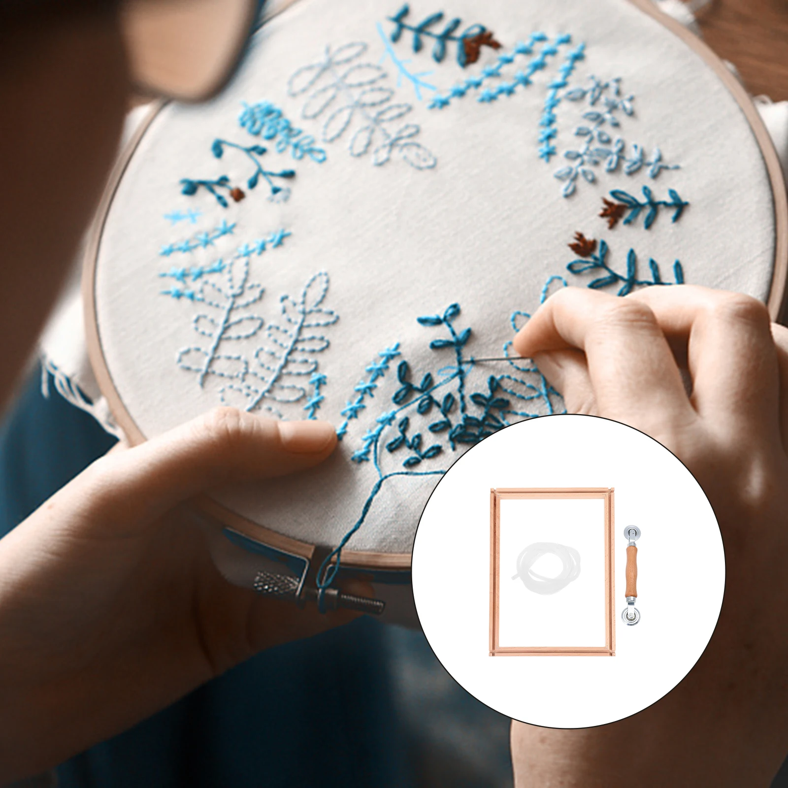 

Multipurpose Embroidery Frame Wooden DIY Scroll Cross Stitch Tool Adjustable Rectangular Tapestry Sewing St Practical Relief