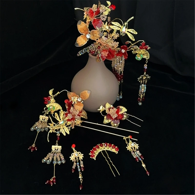 Bride Hairpin Set Chinese Dynasty Han Costume Hair Wedding Headdress