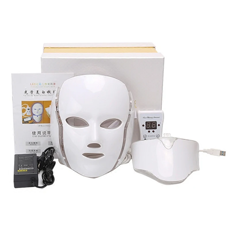 7 Colors Led Photon Electric LED Facial Mask with Neck Skin Rejuvenation Anti Wrinkle Acne Photon Therapy Skin Care Beauty Mask