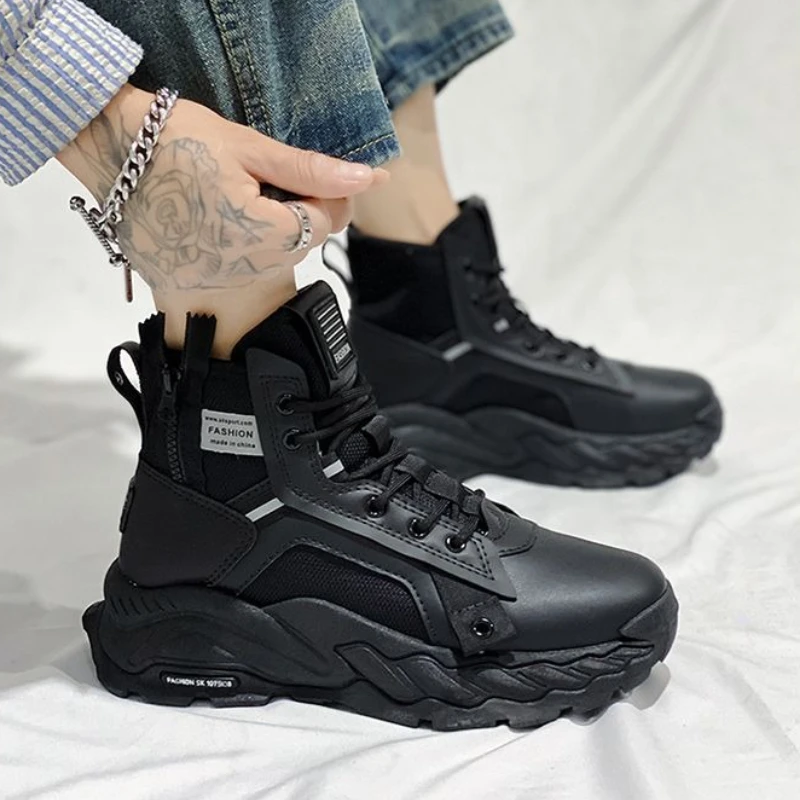 

​Men's Winter Sports Shoes High Top Youth Outdoor Black Versatile Fleece Lined Thickened Warmth Wear Resistant Snow Boots