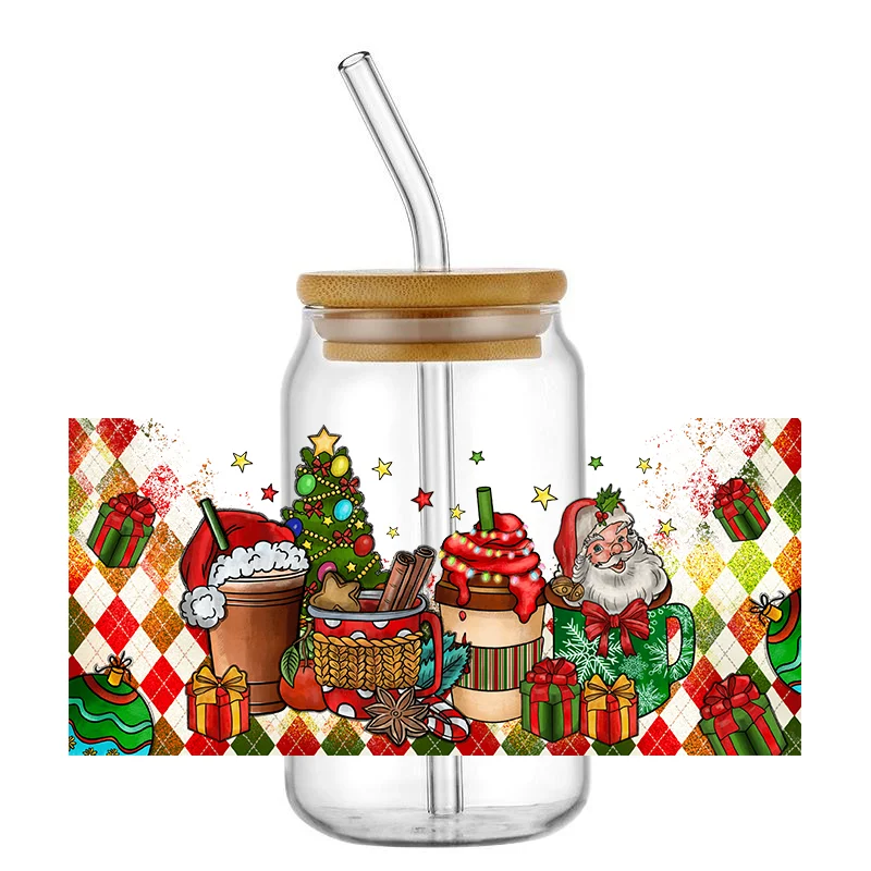 

Christmas UV DTF Cup Wrap Transfers 16oz Libbey Wrap Tumbler Stickers Decal Glass Can Self adhesive Waterproof