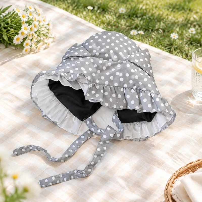 X4YC Dotted Kitten-Ear Bonnet with Long Ties, Dimensional Accents and Soft Foldable Build for Travel and Gatherings