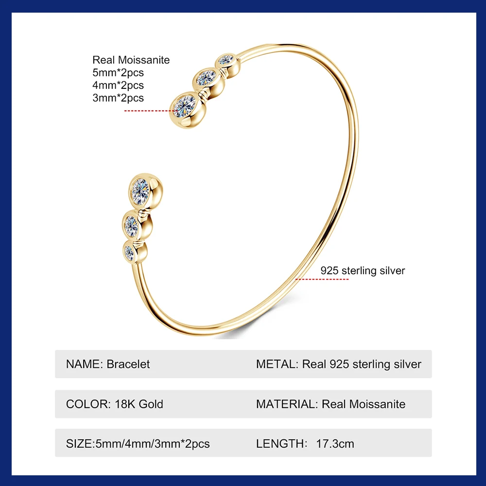 Sweetrain Bubble Moissanite Bracelet For Women 925 Sterling Silver 5MM Diamond Opening Bracelet Fine Jewelry With Certificate