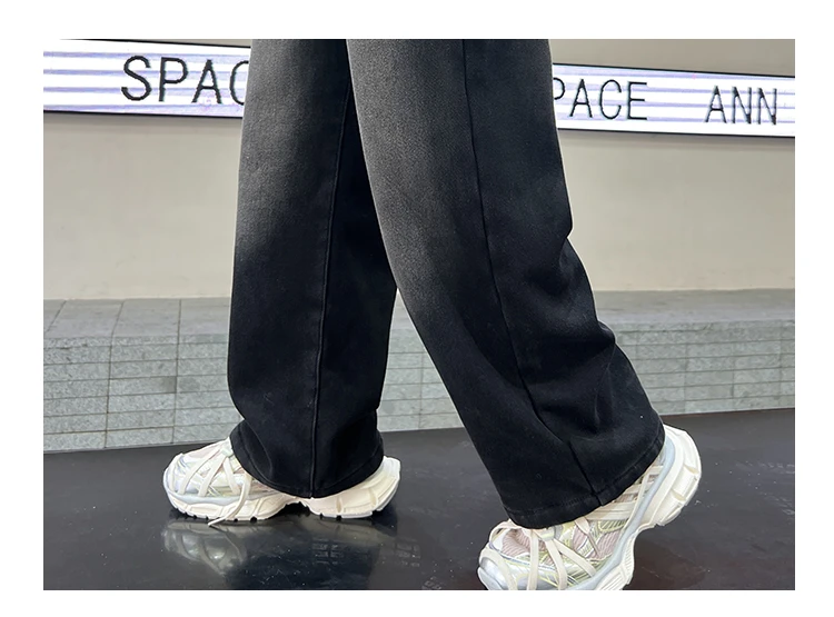 Schwarze Jeans für Teenager und Kinder, Frühling/Herbst, Retro-Verlauf-Design, gerade Passform, Denim-Hose, stylische weite Hose für Jungen, 5-14 Jahre – Detail 13