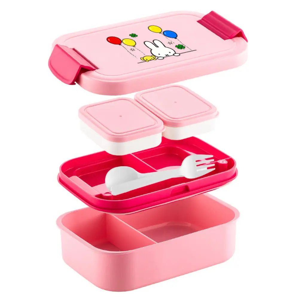 

Miffy Rabbit Double Layer Large Capacity Lunch Box Portable Microwave Lunch Box with Compartments for School and Office Workers