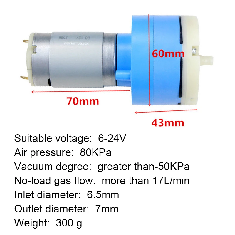 12V/24V Mute 60APM Air Pump Negative Pressure 80Kpa 17L/min Device Fish Tank Aeration Pump Medical Device Air Pump Low Noise 10W