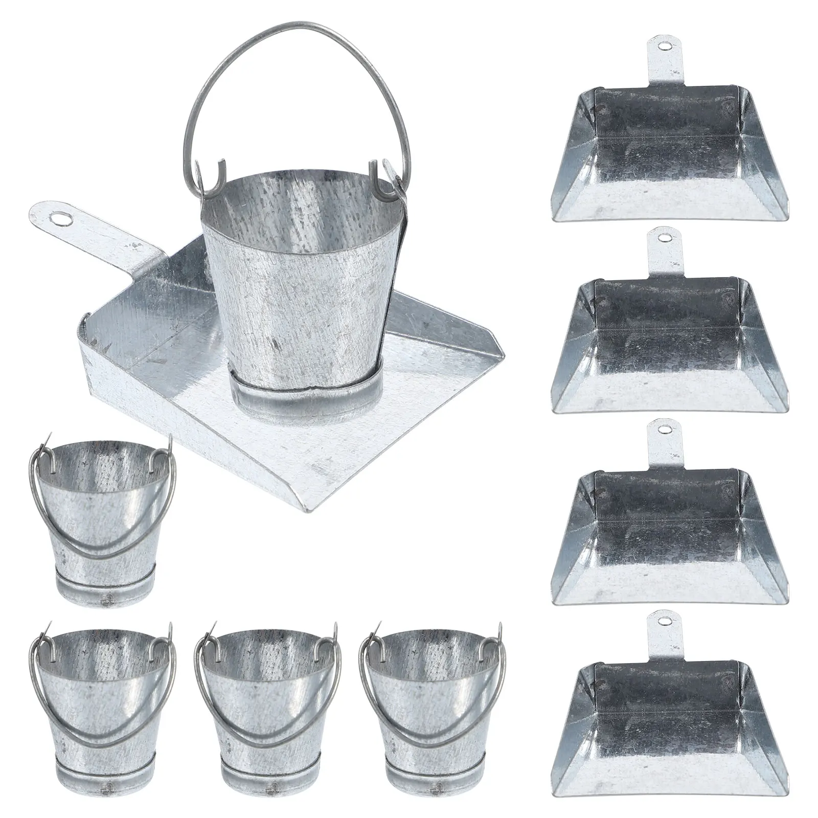 ถังขยะและถังน้ำโลหะแบบกระป๋องสำหรับบ้านตุ๊กตา อุปกรณ์ทำสวน ถังขนาดจิ๋วสำหรับของตกแต่ง