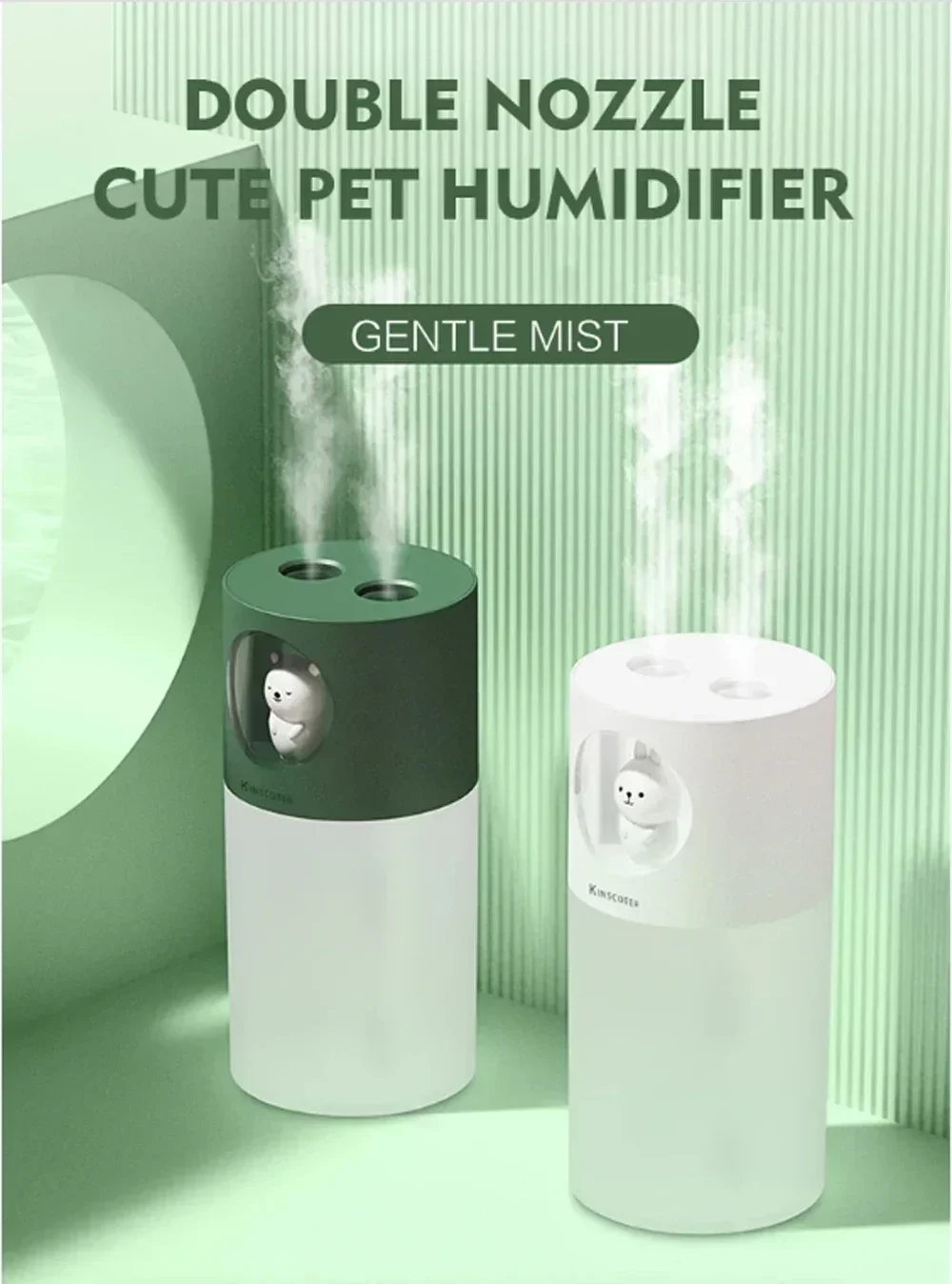 

280ml USB Humidifier Double Spray Mist Bear Cool Household Use For Baby Bedroom Car Travel Office Home