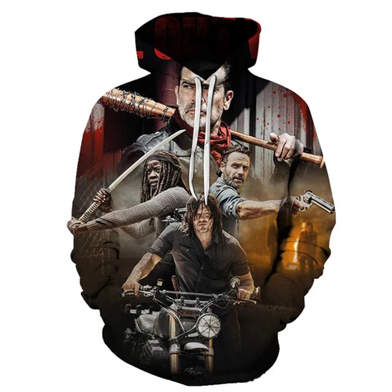 The Walking Dead Hoodies 3D Print Horror TV Drama Men Women Oversized Halloween Pullover Hooded Sweatshirts Streetwear Clothing